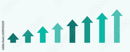 Green arrows ascending on a light blue gradient background signifying growth and progress