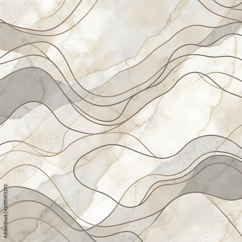 Marble Texture with Abstract Contour Line Pattern