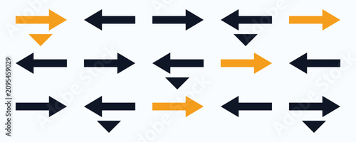 Fotografi Opposing Arrows Collection symbolizing direction choice with contrasting colors