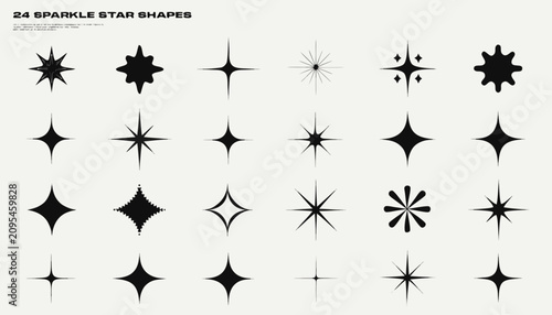 Collection of twenty-four unique sparkle and star shapes for decorative design and graphic illustration
