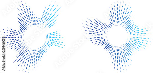 Abstract equalizer Blue Halftone Angel Wings Vector Illustration with Circular Dot Spiral Pattern on White Background for Modern Digital Design Wallpaper Decoration