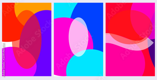 Foto Abstract geometric triptych with overlapping colorful circles and fluid shapes i