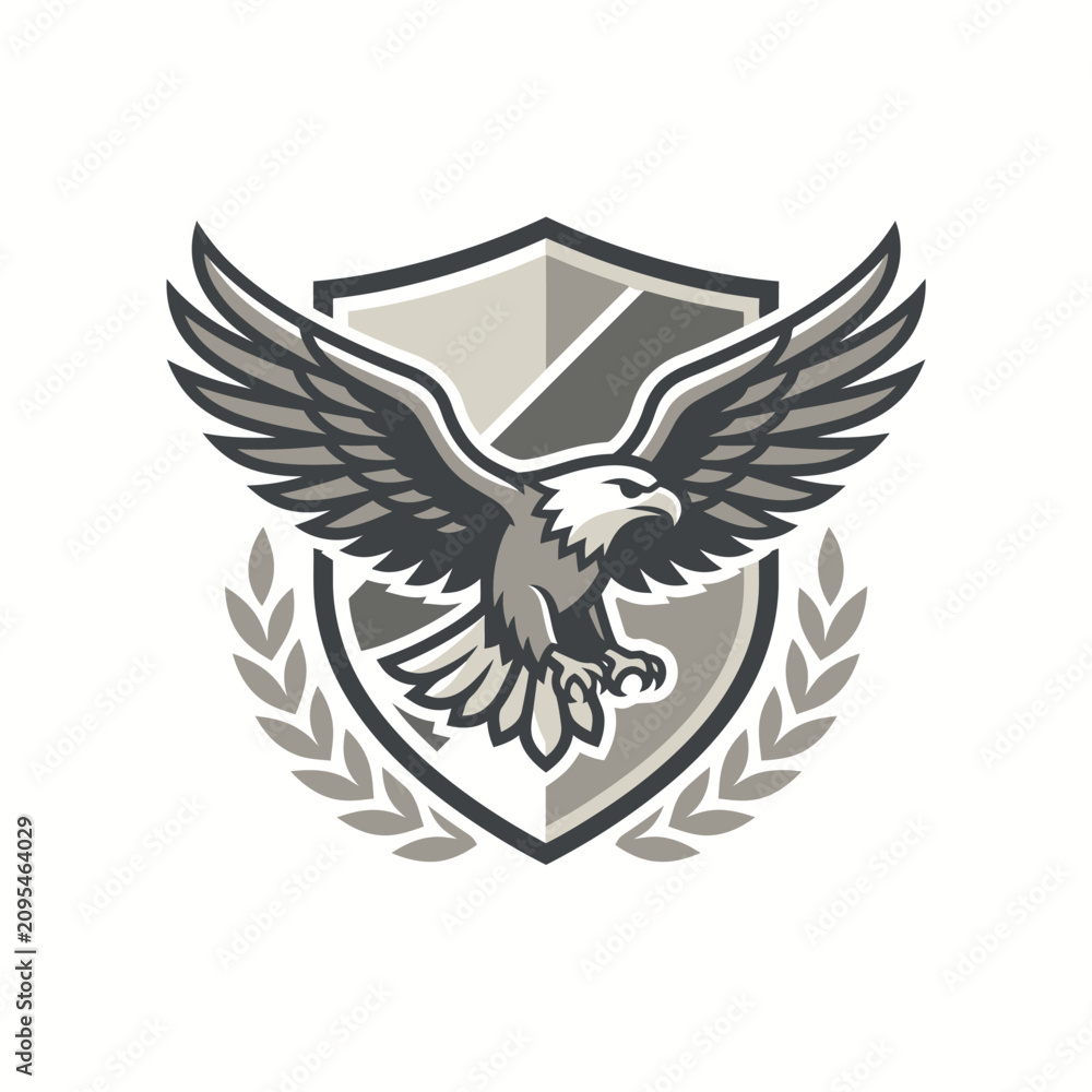 Fototapeta premium Eagle mascot logo with shield and laurel wreath.