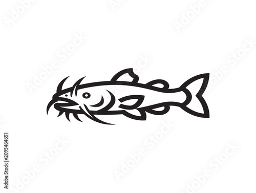 Catfish logo icon. Simple line art fish graphic. Minimalist vector sign.