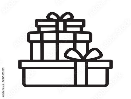 Gift boxes icon. Stacked holiday presents symbol. Christmas line art.