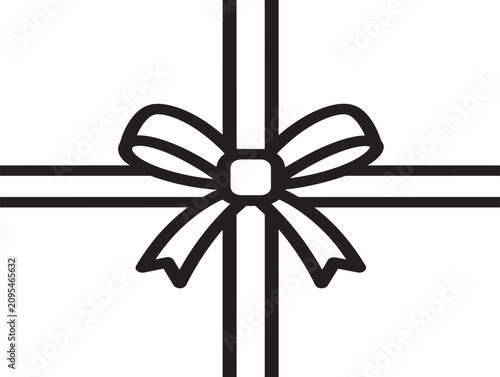 Gift ribbon icon. Decorative present bow line art. Holiday celebration.