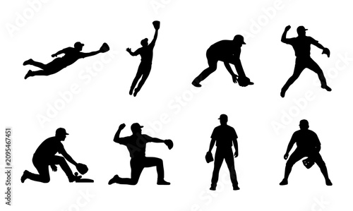 Foto Baseball Player Silhouettes: Action Poses for Sports Graphics, Dynamic Athlete C