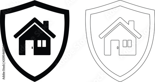 Foto Vector icon illustration features a residential house inside a protection shield, representing home security, property insurance, and safe real estate investments