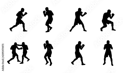 Cuadro en lienzo Boxing Silhouette Set, Dynamic Fighter Poses, Combat Sports Action Icons, Martia