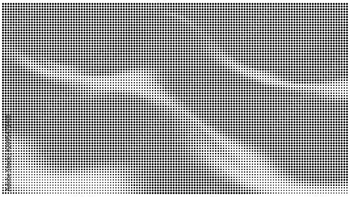 Minimalist halftone wave design with black circles on grid background creating a futuristic geometric flow for modern compositions.