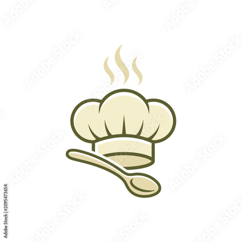 Fotografi Chef Hat and Spoon with Steam - Culinary Icon Vector Illustration