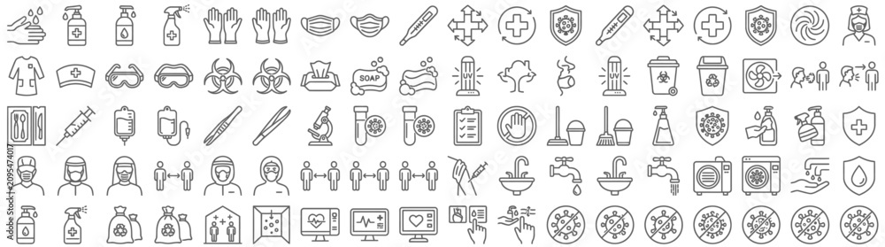 Fototapeta premium Comprehensive Set of Medical and Healthcare Protection Icons