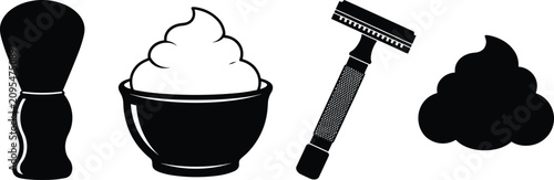 Fotografía Men Wet Shaving Grooming Kit with Safety Razor Shaving Brush Bowl Cream Silhouet