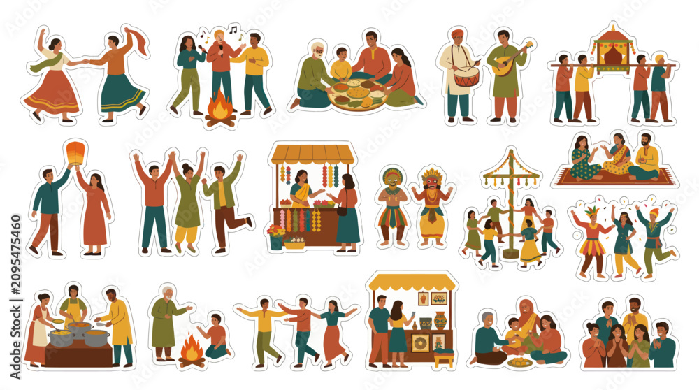 Fototapeta premium Flat Style Indian Cultural Festival Celebration Vector Illustrations