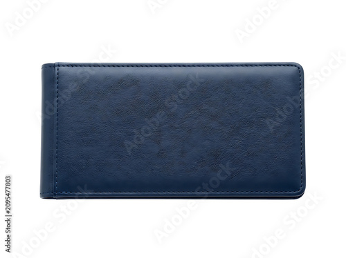 Navy Blue Leather Checkbook Cover with Stitching Isolated on White Background