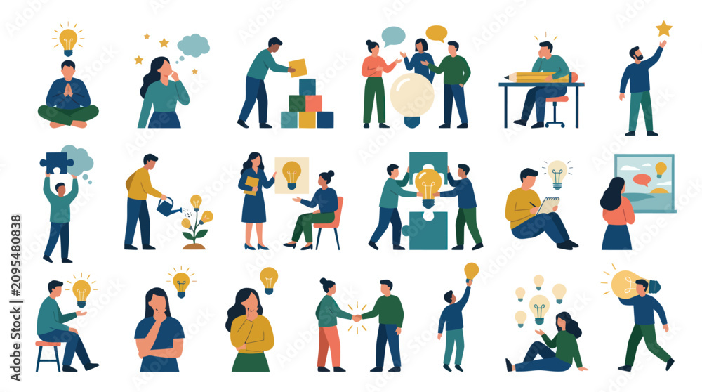 Fototapeta premium Flat Illustration of Business People Developing Ideas and Collaborating