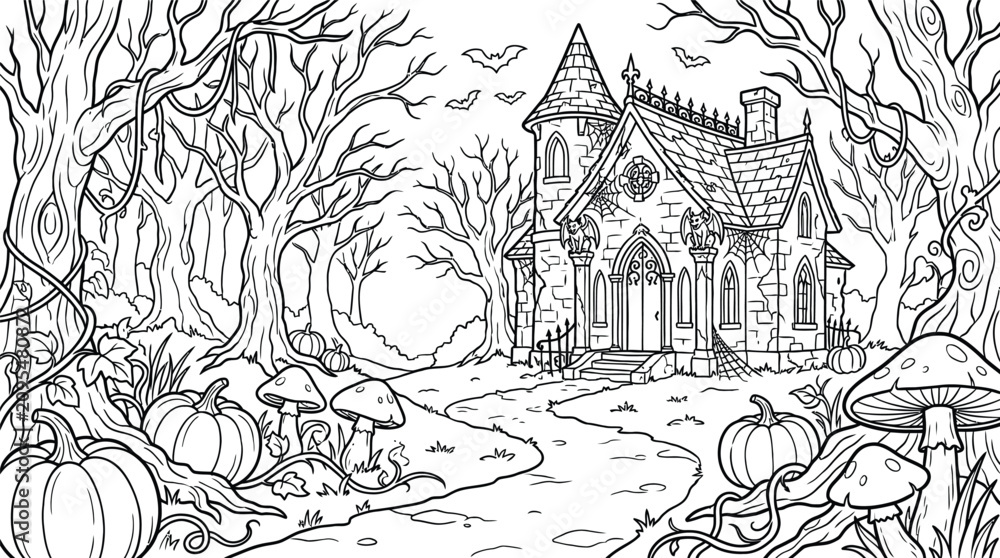 Fototapeta premium Gothic Haunted Chapel in Enchanted Forest