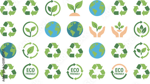 Art & Illustration Line and Filled Icons of Ecology and Eco-Friendly Concepts