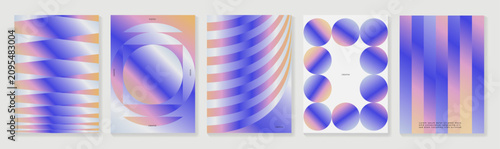 Abstract gradient poster background vector set. Modern cover templates with colorful geometric line patterns, fluid color shapes and optical illusion design for social media, banner and wallpaper.