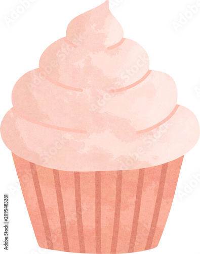 Konstfotografi A Pink Cupcake, Watercolor Style, Transparent Background