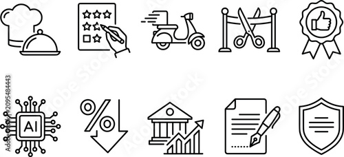 Bild auf Leinwand Vector linear business service and commercial enterprise line icon set featuring