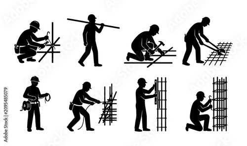 Photography Construction Worker Icon Set, Building Industry Silhouettes, Manual Labor Figure