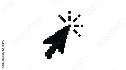 Computer cursor silhouette with burst effect on white background