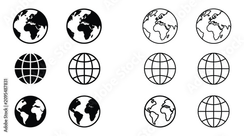 Фотография Globe Icons In Black And White Geographic Representation