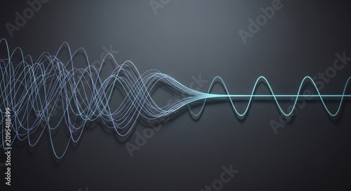 Grid Frequency Stability Metaphor with Synchronized Waveforms on Dark Background