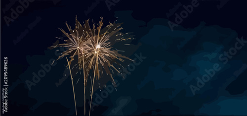Obraz na plátně Fireworks explode in the night sky with vibrant sparks and smoke