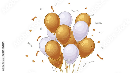 Photography A festive scene of balloons floating upwards with confetti in the air