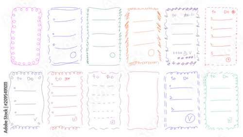 Doodle To Do Frame hand drawn colored thin outline vector background set