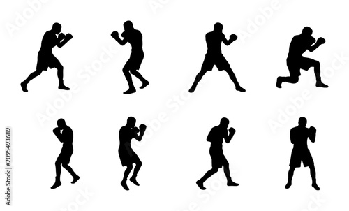 Cuadro en lienzo Boxing Silhouette Set, Fighter Poses Collection, Martial Arts Action Icons, Dyna