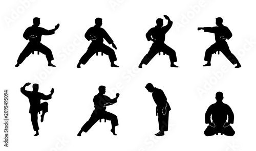 Canvastavla Martial Arts Silhouettes: Karate Combat Poses, Dynamic Fighting Stances, and Tra