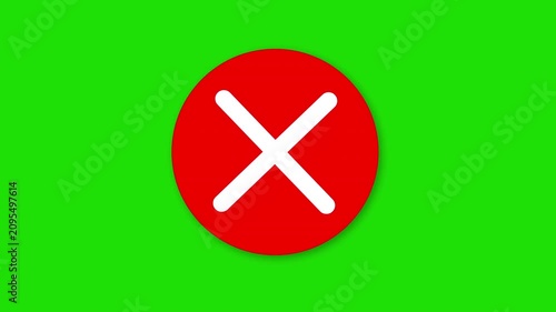 Wrong Cross Symbol Animation Green Screen 4K Resolution