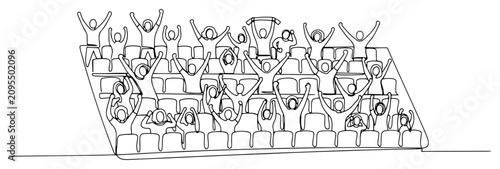 Foto Fans cheering in stadium stands during match in continuous line art style