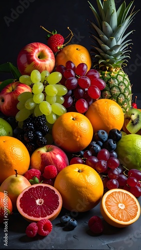 Fresh Fruit Assortment on Dark Background.