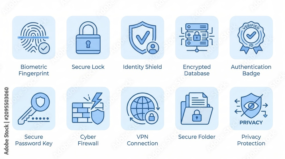 Fototapeta premium Secure Digital Protection Icon Set with Modern Cyber Security Symbols
