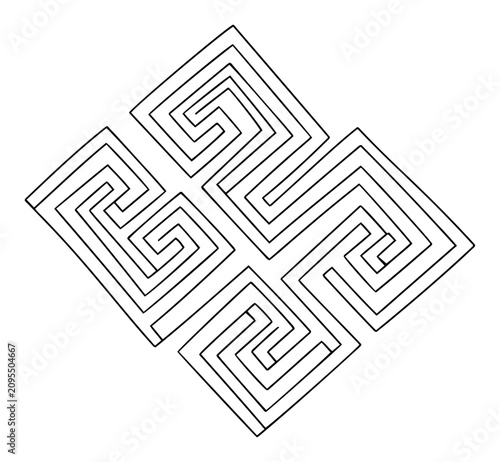 Fotografie Geometric labyrinth pattern with greek fret ornament in minimalist line art styl