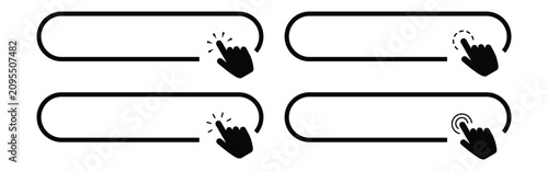 Hand Click Button Icon Set, Tap Gesture Interface Buttons, Touch Screen UI Elements, Click Here Web Button Collection, Editable Outline and Solid Vector