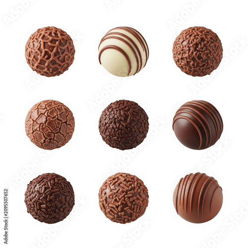 Collection of various chocolate truffles isolated on transparent base