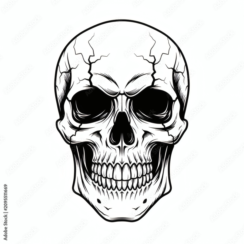Fototapeta premium Cracked Human Skull Vector Line Art