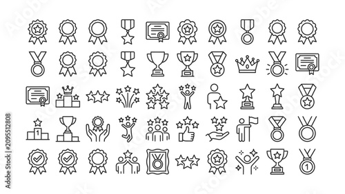 Canvas Print Extensive collection of achievement award success and recognition line icons for