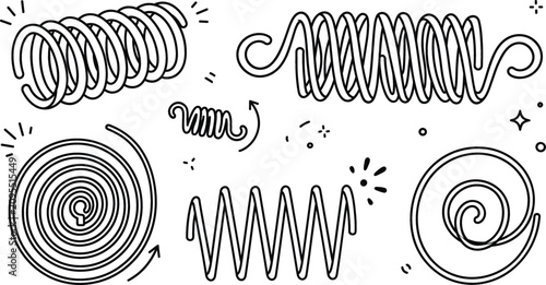 Photos Spring coil metal flexible icon set vector illustration line art doodle with spi