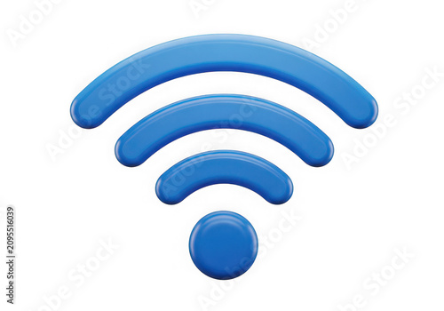Blue glossy wifi signal icon isolated on transparent background