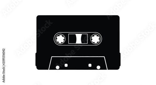 Black cassette tape silhouette against a white background a retro audio recording format silhouette