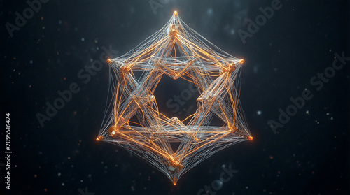 Penrose triangle network space abstract visualization of paradoxical machine learning concepts floating in a dark cosmic environment with copy space
