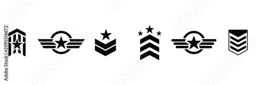 Obraz na plátne Collection of black military rank insignia icons with stars and chevrons