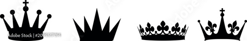 Photography Set of black royal crown silhouettes isolated on a clean white background for gr