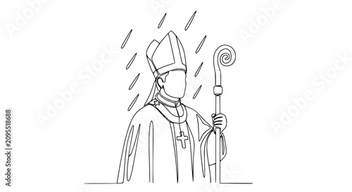 Photos Bishop in Miter and Cope Holding Crozier, Continuous Line Drawing, Religious Fig